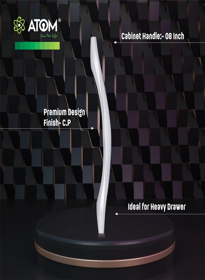 Atom 8.8 inches Zinc Cabinet Pull Handle | Chrome Plated Finish | Office Wardrobe Furniture Kitchen Drawer Push Bar, 218, Pack of 2 - Image 2